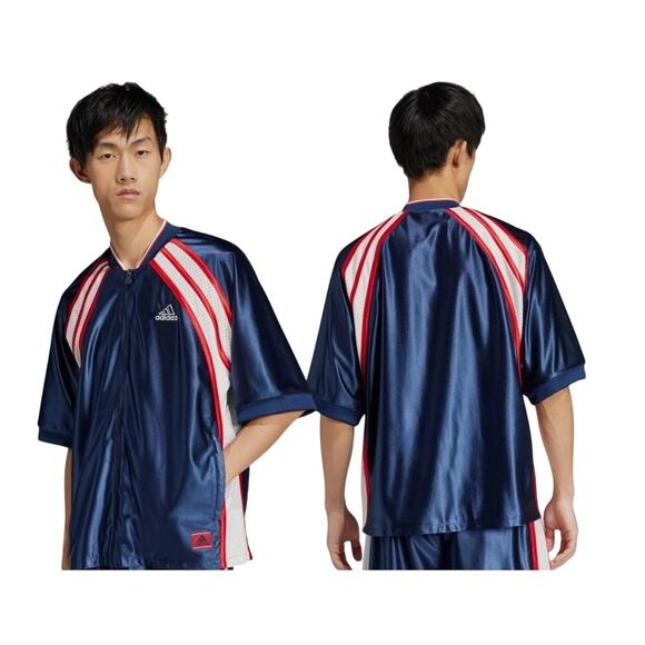 adidas Cutline Short-sleeve Satin Track Jacket Night Indigo JD5410 Mens Medium